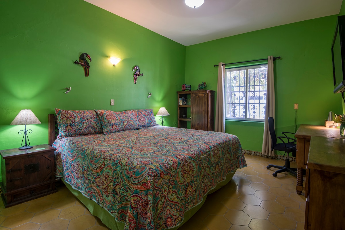 King bed, private ensuite, bathroom #1.